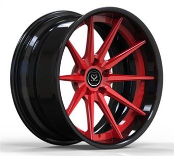 Miðja svart og rautt, tunnu matt svartar smíðaðar felgur 19 tommu 19x8.5 19x9.5 álfelgur 370z 2 stykkja bílafelgur